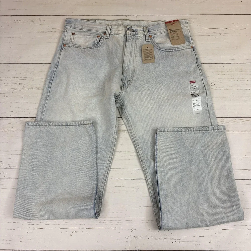 Levi's 555 '96 Relaxed Straight Jeans Mens 36x32 Light Blue Denim Zip Fly